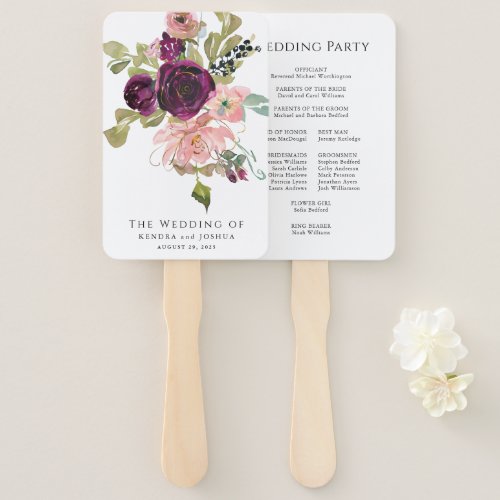 Burgundy and Blush Pink Wedding Party Hand Fan