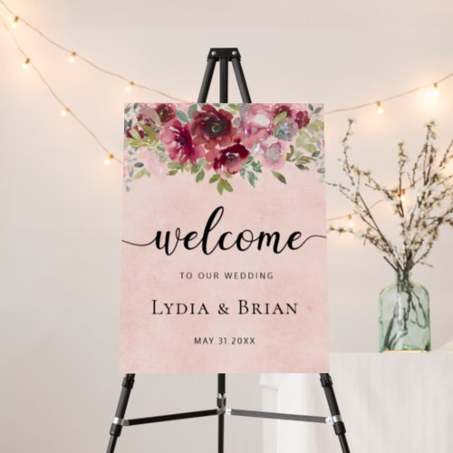 Burgundy and Blush Pink Wedding Welcome Sign