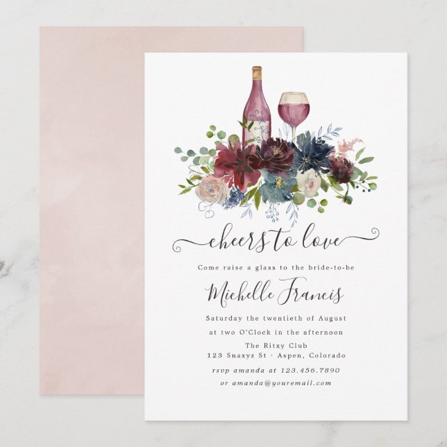 Burgundy and Blush Pink Wine Tasting Invitation (Front/Back)