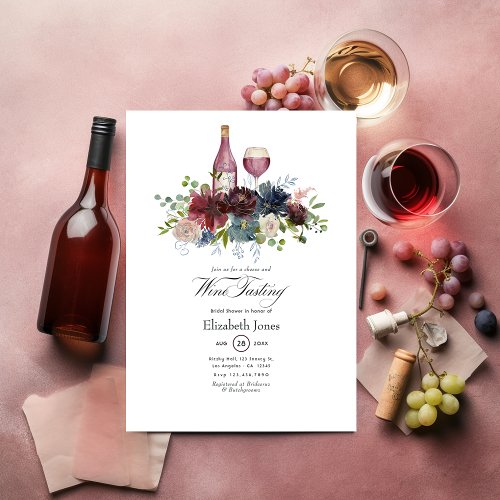 Burgundy and Blush Pink Wine Tasting Invitation