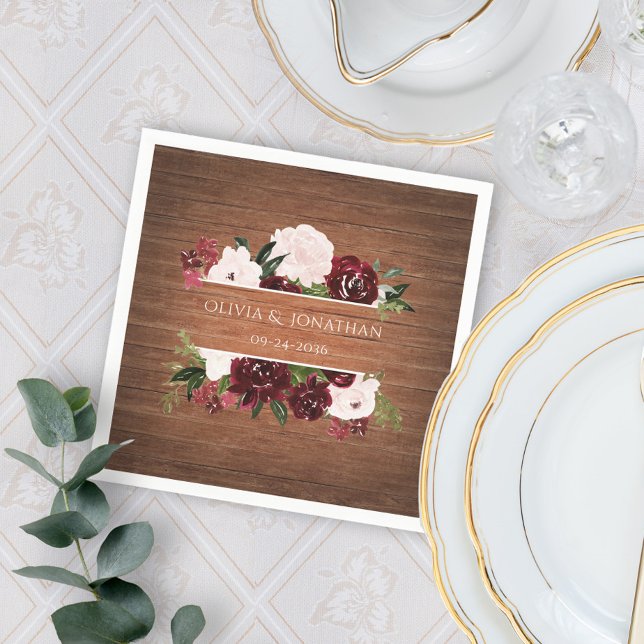 Burgundy and Blush Rustic Floral Wedding Napkins (Creator Uploaded)