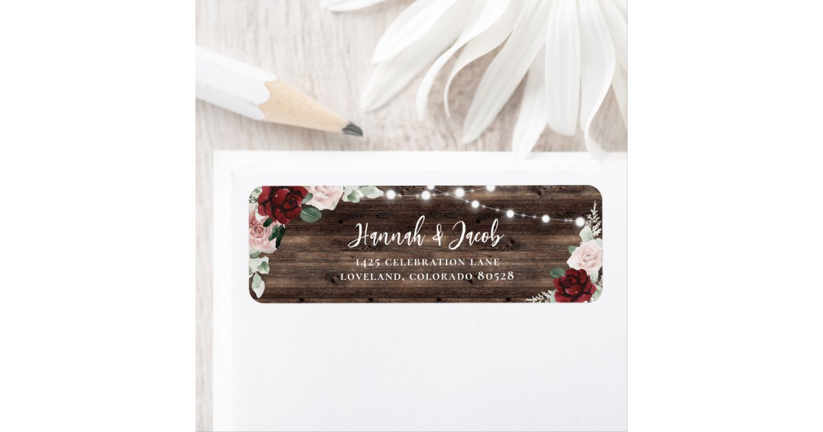 Burgundy and Blush Rustic Wedding Return Address Label | Zazzle