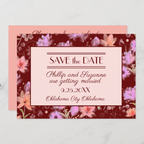 Burgundy and Blush Vintage Floral Save the Date  Invitation
