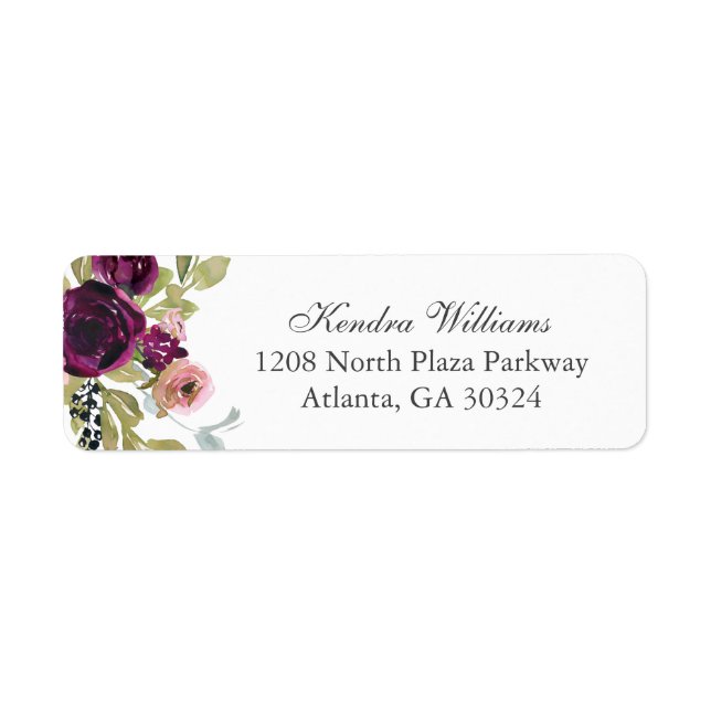 Burgundy and Blush Watercolor Floral Bouquet Label (Front)