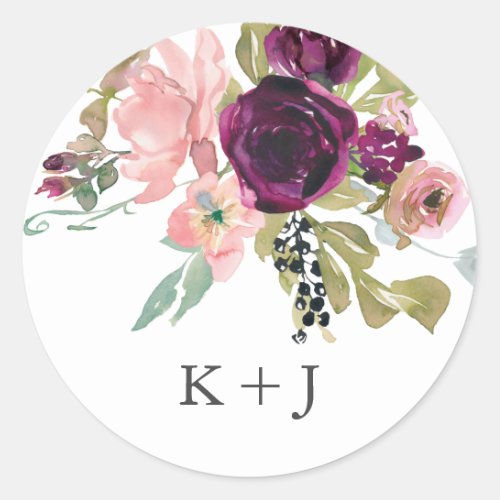 Burgundy and Blush Watercolor Floral Classic Round Sticker