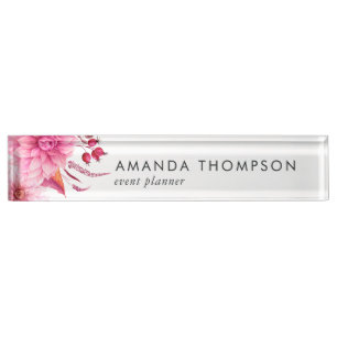 Burgundy and Blush Watercolor Floral Desk Name Plate