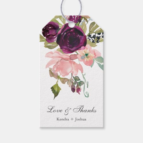 Burgundy and Blush Watercolor Floral  Gift Tags