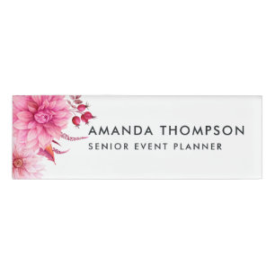Burgundy and Blush Watercolor Floral Name Tag