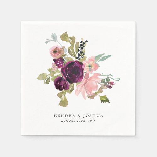 Burgundy and Blush Watercolor Floral Napkins