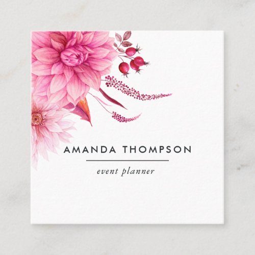 Burgundy and Blush Watercolor Floral Square Business Card