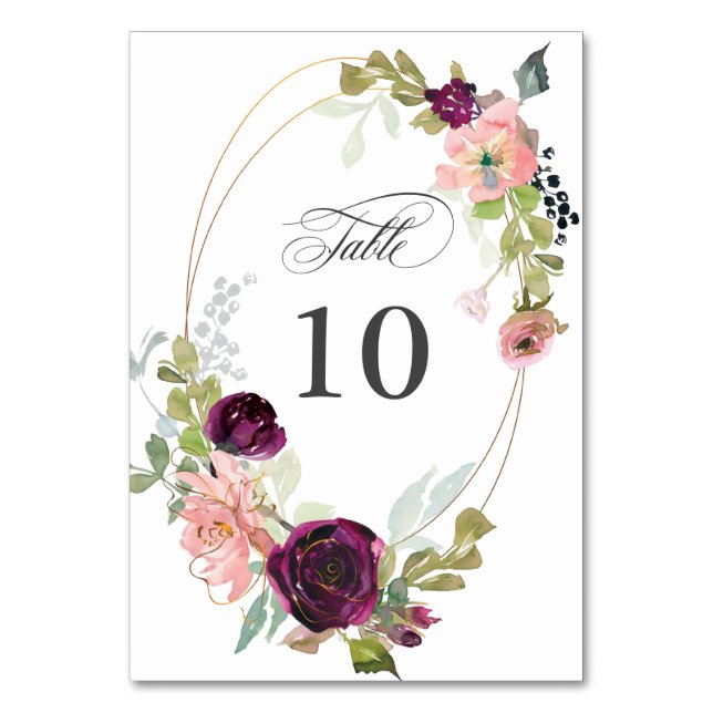 Burgundy and Blush Watercolor Floral  Table Number (Front)