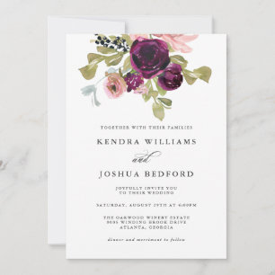 Burgundy and Blush Watercolor Floral Wedding Invitation