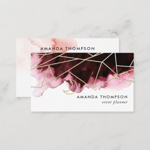 Burgundy and Blush Watercolor Geometric Business Card