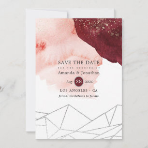 Burgundy and Blush Watercolor Geometric Wedding Save The Date