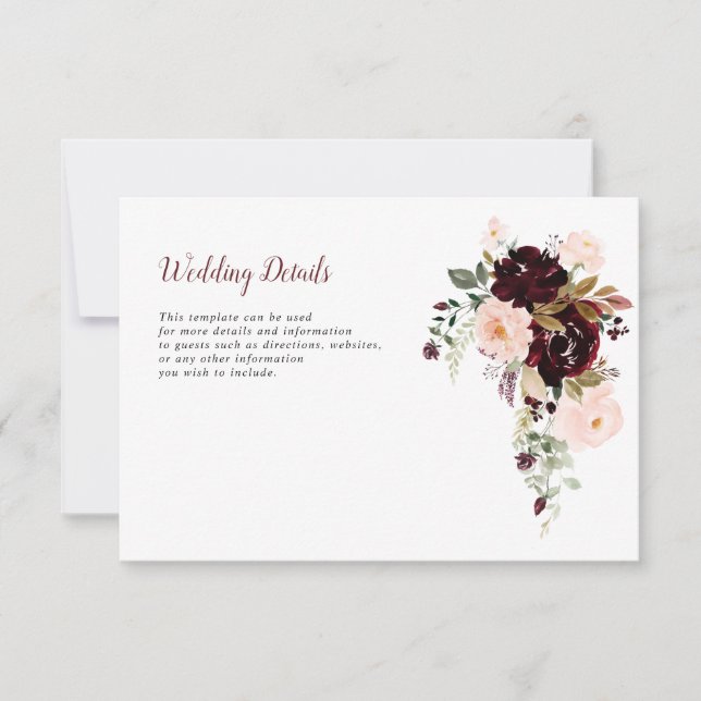 burgundy and blush wedding details card (Front)