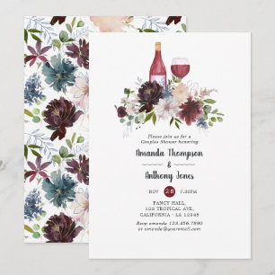 Burgundy and Blush Wine Tasting Couples Shower Invitation