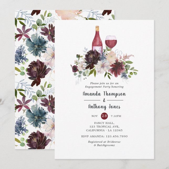 Burgundy and Blush Wine Tasting Engagement Party Invitation (Front/Back)