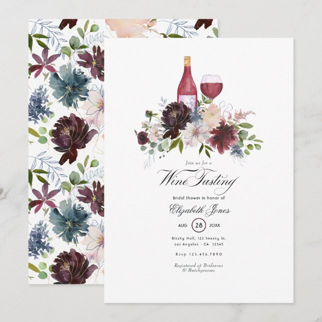 Burgundy and Blush Wine themed Bridal Shower Invitation (Front/Back)