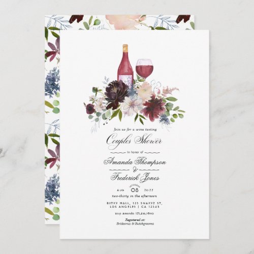 Burgundy and Blush Wine themed Couples Shower Invitation