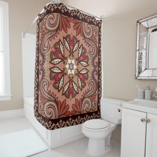 Burgundy and Brown Paisley Pattern Shower Curtain