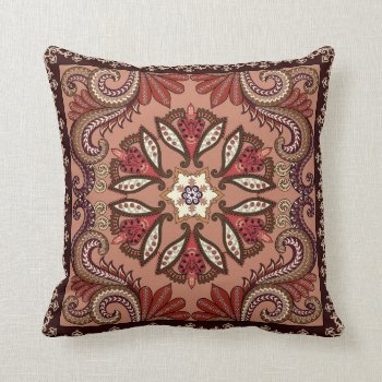 Burgundy And Brown Paisley Pattern Throw Pillow by PillowCloud at Zazzle
