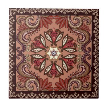 Burgundy And Brown Paisley Pattern Tile by GiftStation at Zazzle