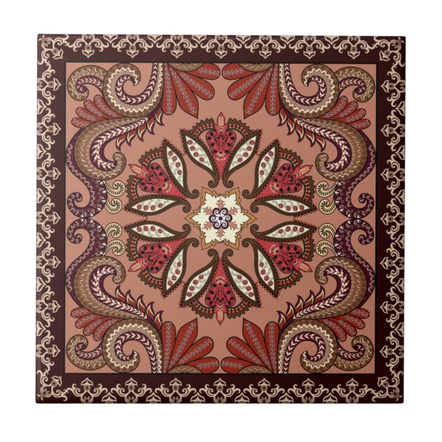 Burgundy and Brown Paisley Pattern Tile (Front)