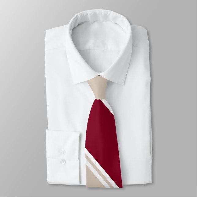 Burgundy and Champagne-Colored Diagonally-Striped Neck Tie (Tied)