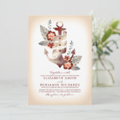 Burgundy and Champagne Nautical Beach Wedding Invitation (Standing Front)