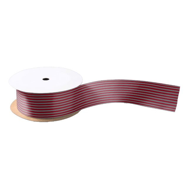 Burgundy and Charcoal Grey Stripes Satin Ribbon (Spool)