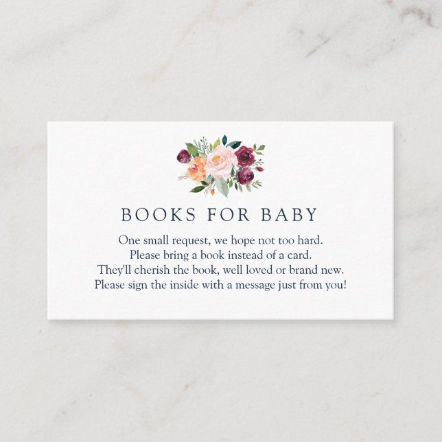 Burgundy and Coral Floral Books for Baby Enclosure Card (Front)