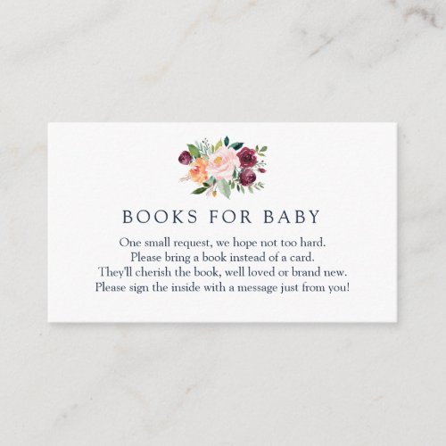 Burgundy and Coral Floral Books for Baby Enclosure Card