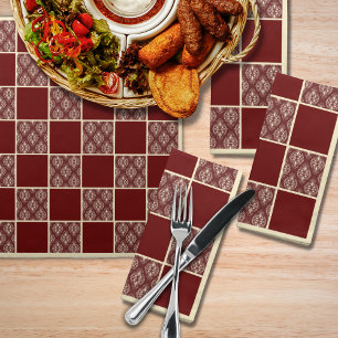 Burgundy and Cream Checkered Cloth Napkin