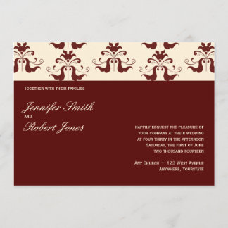 Burgundy and Cream Damask Wedding Invitation