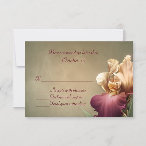 Burgundy and Cream Iris Wedding RSVP Card