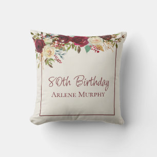 Burgundy and Cream Rose 80th Birthday Throw Pillow