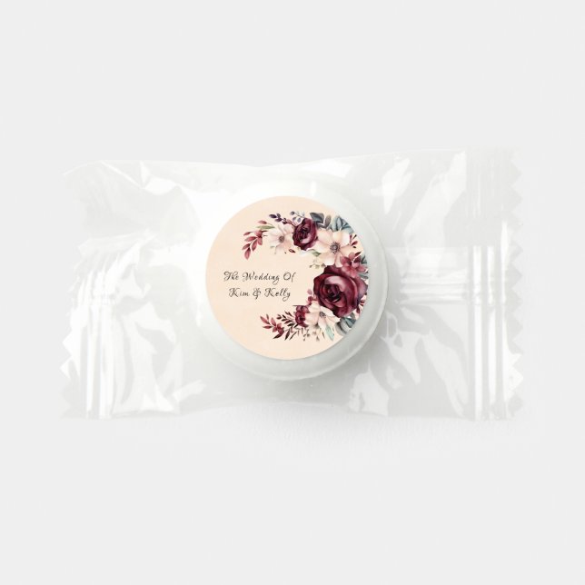 Burgundy and Cream Roses Wedding Life Saver® Mints (Front)