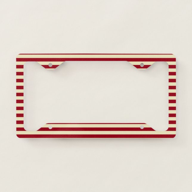 Burgundy and Cream Stripes License Plate Frame (Front)
