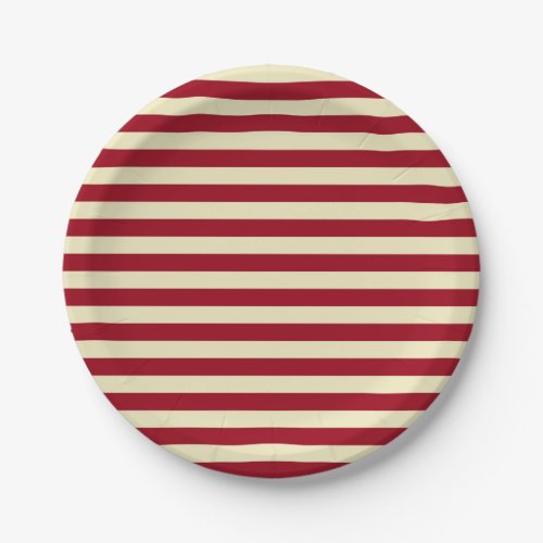 Burgundy and Cream Stripes Paper Plates