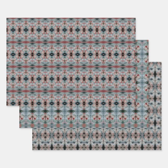 Burgundy and Dark Teal Patterned Sheet Paper (Set)
