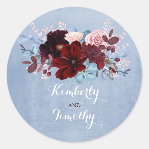 Burgundy and Dusty Blue Classic Round Sticker
