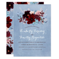 Burgundy and Dusty Blue Floral Elegant Wedding Card