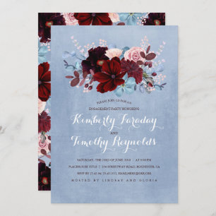 Burgundy and Dusty Blue Floral Engagement Party Invitation