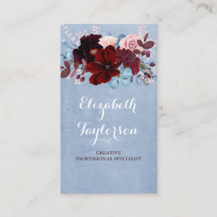 Burgundy and Dusty Blue Floral Watercolor Business Card