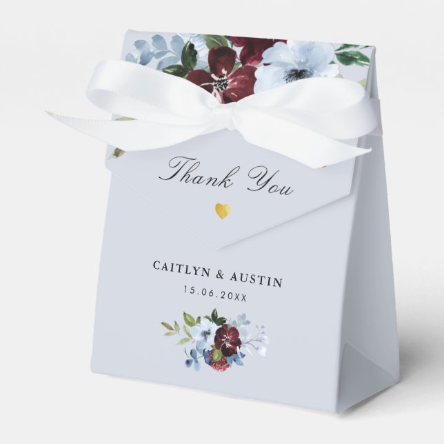 burgundy and dusty blue floral wedding favor box (Front Side)