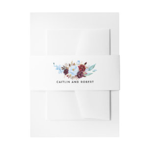 Burgundy and Dusty Blue Floral Wedding Invitation Belly Band