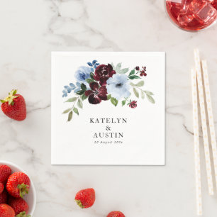 burgundy and dusty blue floral wedding napkins