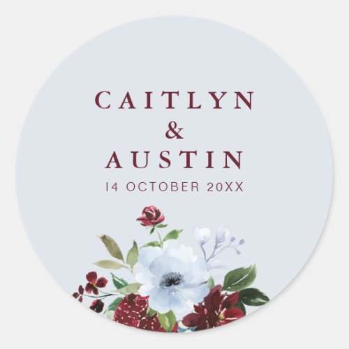 burgundy and dusty blue floral wedding sticker