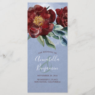 Burgundy and Dusty Blue Romantic Wedding Programs