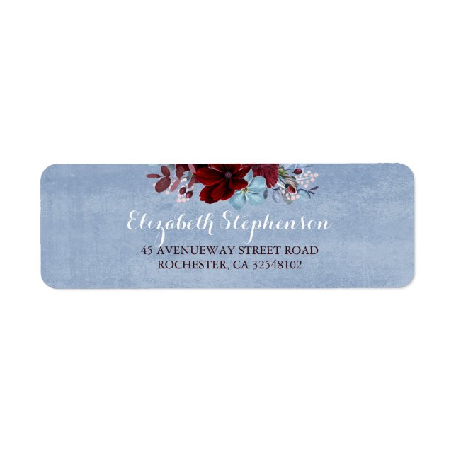 Burgundy and Dusty Blue Wedding Label (Front)